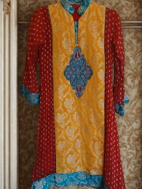 Vintage Indian Pakistani Brocade Fancy Kurta Dress